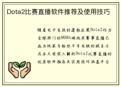 Dota2比赛直播软件推荐及使用技巧
