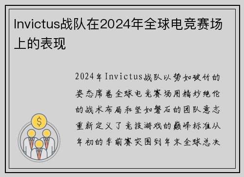 Invictus战队在2024年全球电竞赛场上的表现